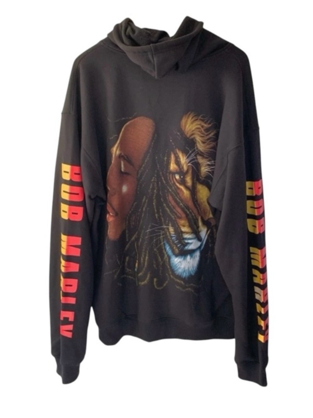 Vintage Bob Marley Lion Graphic Hoodie Full Zip Black Fleece Men’s 3XL XXXL
